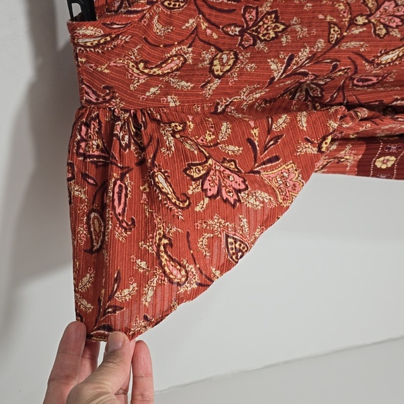 {LOFT} Bouquet Ruffle Tie Neck Blouse Auburn - Size XL - Picture 5 of 14